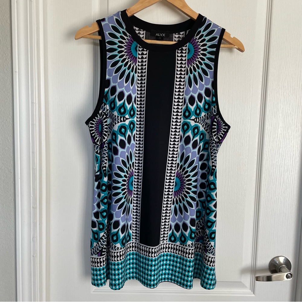 Alyx Black and Blue Geometric Sleeveless Top Women's Size XL